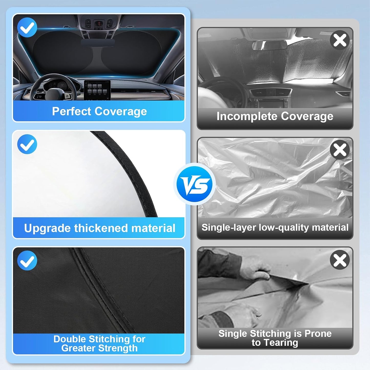 JUSTTOP 300T Car Windshield Sun Shade, Universal Foldable Reflective Sun Shade with Storage Bag, Car Interior Accessories, Fit for Cars Trucks SUVs(63" L x 35" W)
