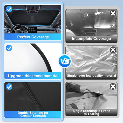 JUSTTOP 300T Car Windshield Sun Shade, Universal Foldable Reflective Sun Shade with Storage Bag, Car Interior Accessories, Fit for Cars Trucks SUVs(63" L x 35" W)