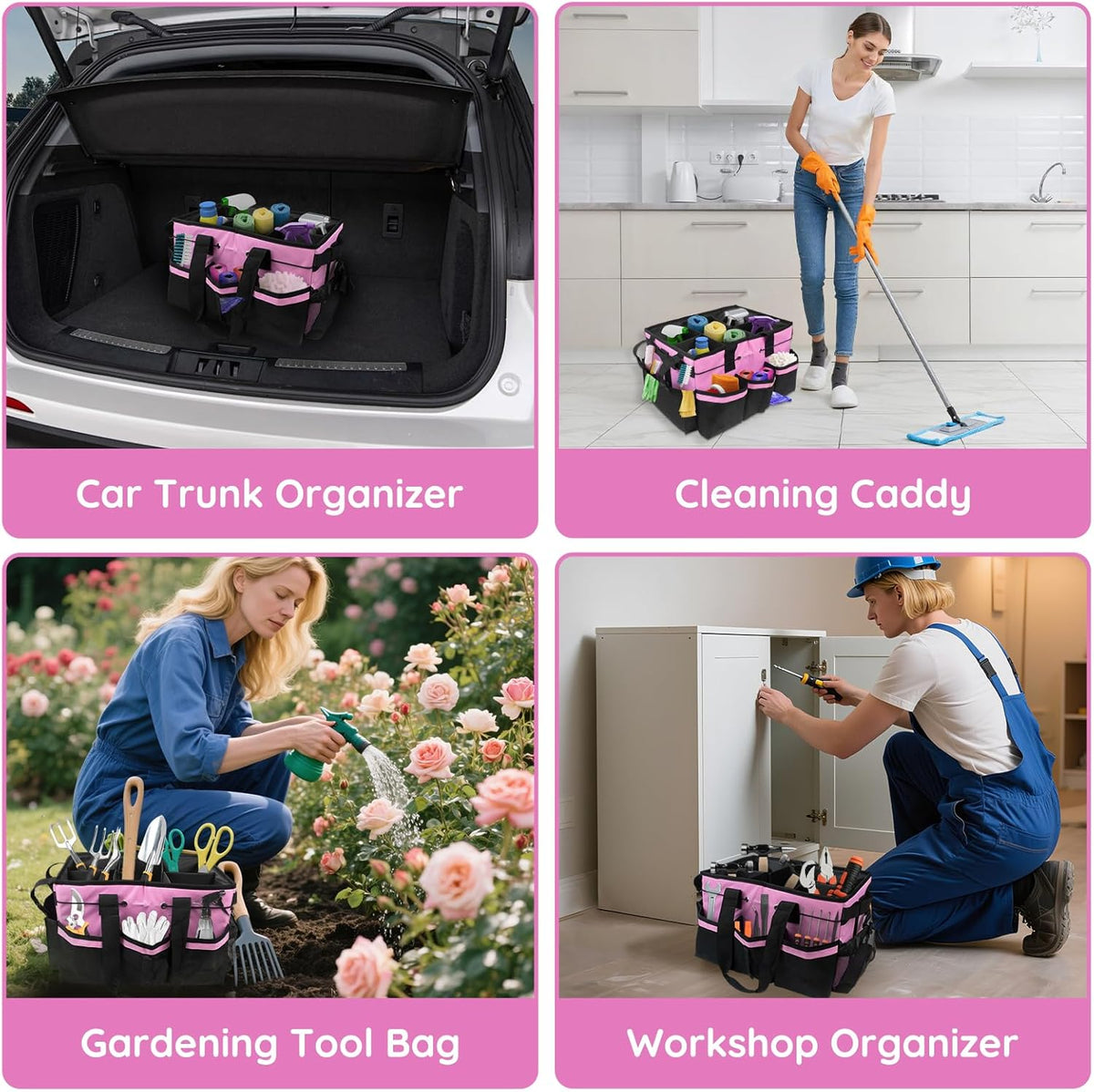 ZKOO Cleaning Bag Cleaning Caddy Organizer, Wearable Cleaning Caddy with Waist & Handles for Cleaning Tool Organizers, Extra-Large Cleaning Caddy Bag Adjustable Compartments for Housekeeping,Gardening