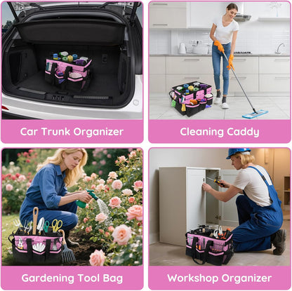 ZKOO Cleaning Bag Cleaning Caddy Organizer, Wearable Cleaning Caddy with Waist & Handles for Cleaning Tool Organizers, Extra-Large Cleaning Caddy Bag Adjustable Compartments for Housekeeping,Gardening
