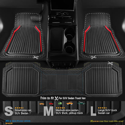 CAR PASS Heavy Duty Rubber Floor Mats for Car, Waterproof Liner Deep Dish Car Mats Full Sets, Universal Trim to Fit for SUV Truck Sedans Vans, All Weather Automotive Floor Mats 3pcs, Solid Black