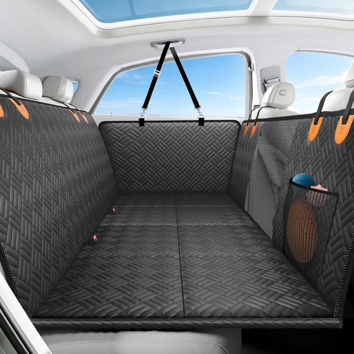 PROZAR Dog Car Seat Cover for Back Seat, Hard Bottom Back Seat Extender, Back Seat Pet Cover for Dogs - Supports 400lbs, Waterproof Heavy Duty Scratch Dog Hammock for Compact Cars/SUVs, 51in