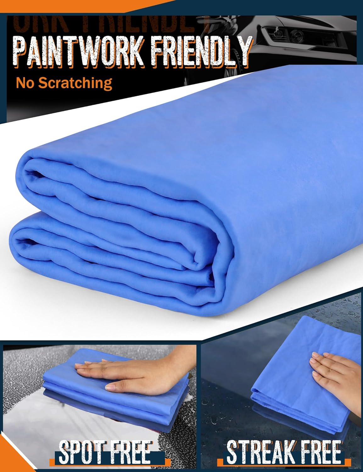 Premium Absorbent Car Drying Chamois Cloth Shammy Towel, 26''x17'' Large, Reusable for Vehicle, Bathroom, Dust Remove, No Spots/Streak/Scratch, Blue
