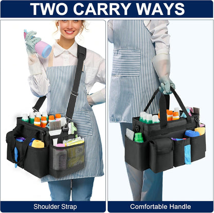 Cleaning Caddy,Cleaning Bag for Housekeepers,Cleaning Supplies Organizer with Handle,Black