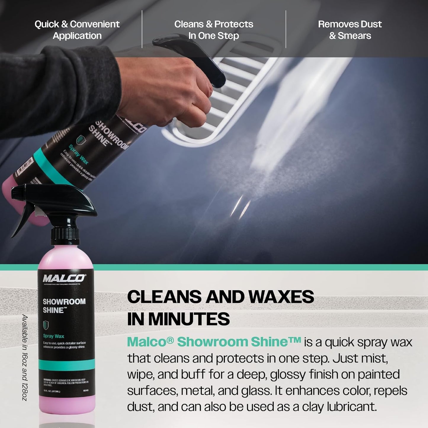 Malco Showroom Shine Spray Car Wax and Instant Detailer - Best Car Wax Spray for Professional Finish/Easy to Use Instant Detailer/Cleans and Waxes Painted Surfaces, Metal and Glass (110401)