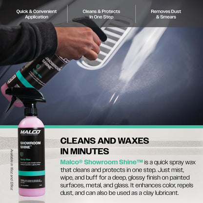 Malco Showroom Shine Spray Car Wax and Instant Detailer - Best Car Wax Spray for Professional Finish/Easy to Use Instant Detailer/Cleans and Waxes Painted Surfaces, Metal and Glass (110401)