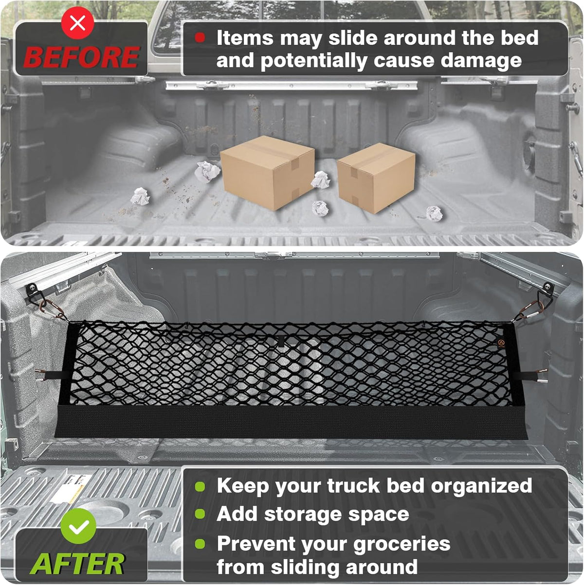 Muslogy Truck Bed Cargo Net Trunk Netting Compatible with 2023-2025 2026 Honda CR-V Accessories, Pickup Cargo Organizer SUV Sedan Storage Net w/Heavy Duty Carabiners - Colors A