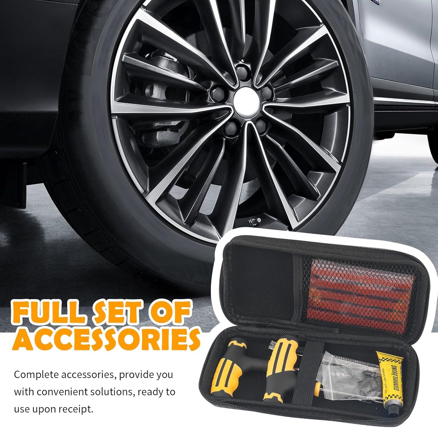 30PCS Car Tire Plug Kit,Essential Car Emergency Flat Tire Repair Kit Contains Drill/Rubber Repairs Screws/Cars Tires Repair Plugs,Professional Tubeless Tires Patch Kits for Cars