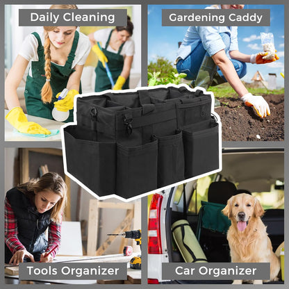 SCAVATA Wearable Cleaning Caddy Organizer with Handle & Shoulder Straps for Housekeepers, Under Sink & Car Cleaning Tool Organizer Bag with 4 Foldable Dividers (Green)
