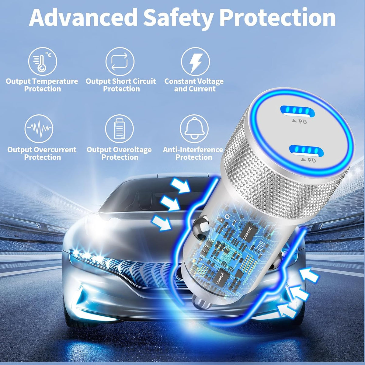 [Apple MFi Certified] iPhone 17 Car Charger, Linocell 90W USB C Car Charger Dual PD Power Cigarette Lighter Adapter with 2Pack Type C Braided Cable for iPhone 17/17 Pro Max/16/15/Galaxy S26/S25/Pixel