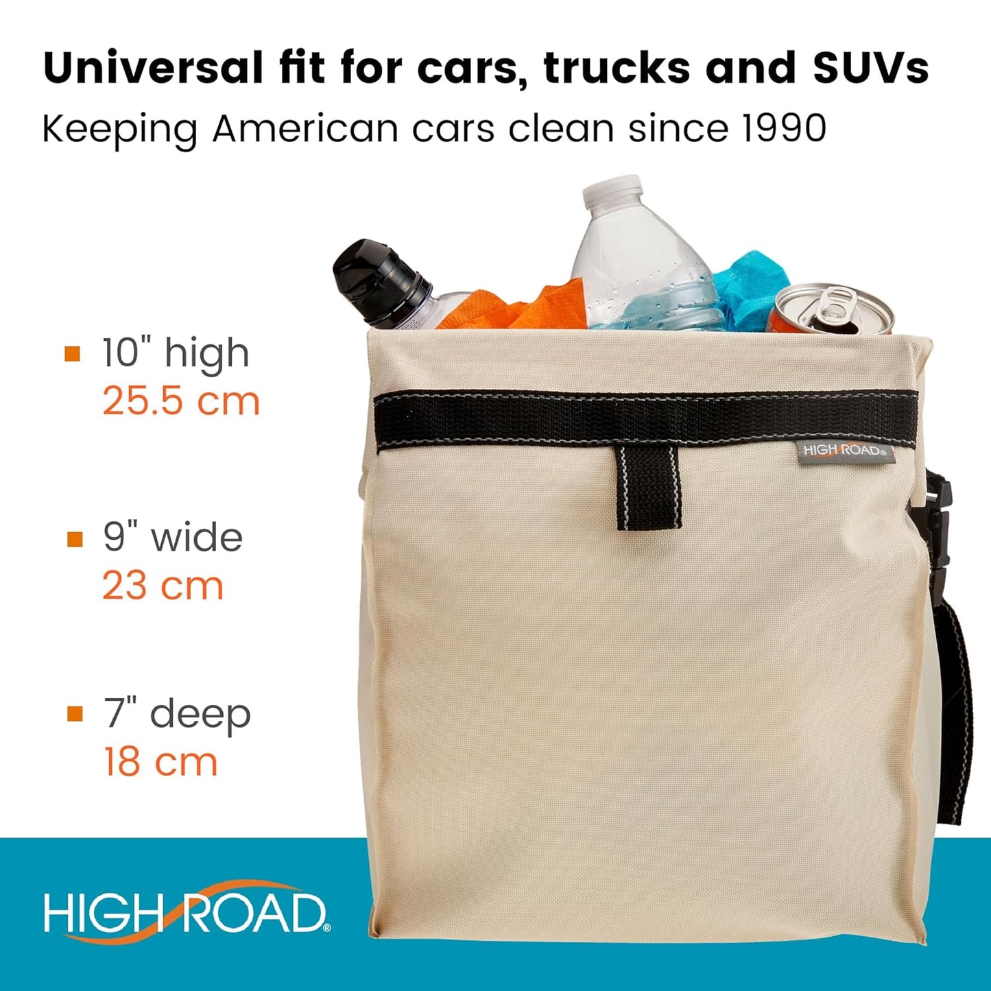 High Road TrashStash Hanging Car Garbage Bag with Push-Close Lid and Waterproof Bin for Car, SUV and Truck Seat Backs - Holds 3 Gallons of Car Trash (Black)