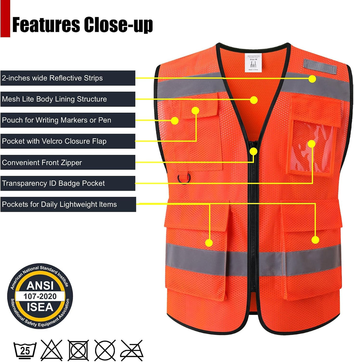Safety Vest for Men Women Hi Vis Vest with Pockets Mesh High Visibility Vests Meets ANSI/ISEA Standards