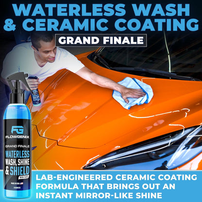 Flowgenix™ Waterless Car Wash Spray - Grand Finale - Motorcycle Cleaner & Car Wax Polish (8 oz) - Ceramic Coating - Incl. 2 Microfiber Towels - Quick Detailer Spray to Make Your Vehicle Shine