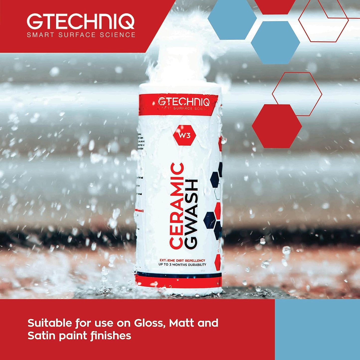 Gtechniq Car Shampoo, 2-in-1 Ceramic GWash and Hydrophobic Coating for Car Cleaning 500ml | Advanced Car Care Solution Cleans and Repels Dirt, Long Losting Protection and Shine, Easy to Apply