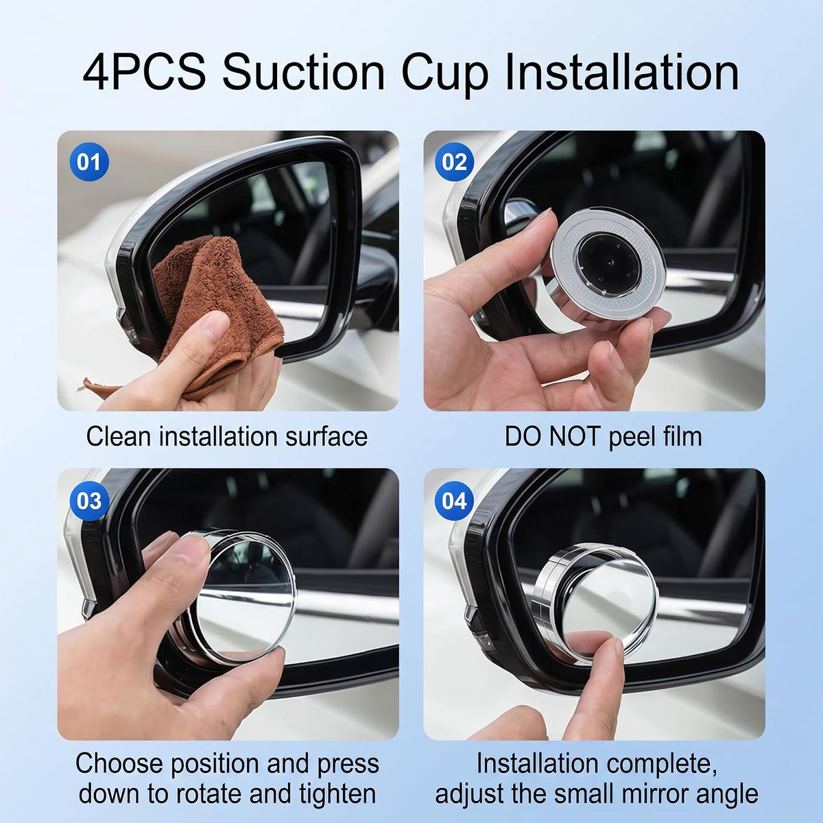 8 Pcs Blind Spot Mirrors for Car, 1.97’’ Round HD Convex Mirror, 360° Wide Angle Side View Mirror with ABS Housing for a wide range of models (black, silver)