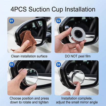 8 Pcs Blind Spot Mirrors for Car, 1.97’’ Round HD Convex Mirror, 360° Wide Angle Side View Mirror with ABS Housing for a wide range of models (black, silver)