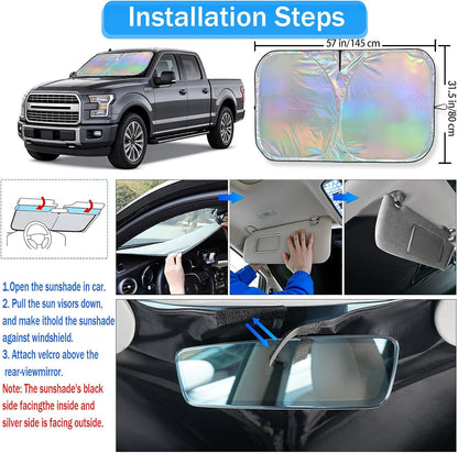 Window Shades for Car Windshield - Foldable Car Window Shades, 210T Reflective UV Block Sun Visor, Keep Vehicle Cool in Summer Heat, Universal Fit for Cars, SUVs and Trucks, Easy to Install & Store