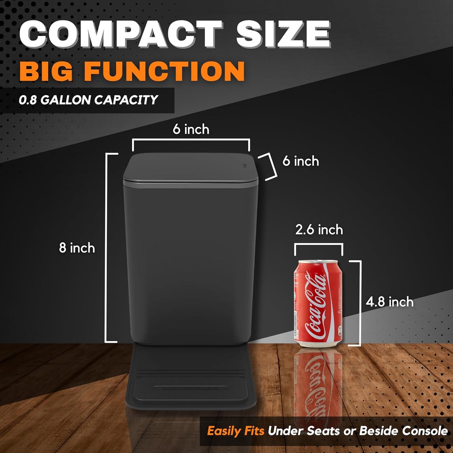 Car Trash Can with Stability Wings – Leakproof Portable Garbage Bin for Fabric & Rubber Mats – Compact Durable Plastic Auto Organizer for Cars, SUVs, Trucks (Black, Large)