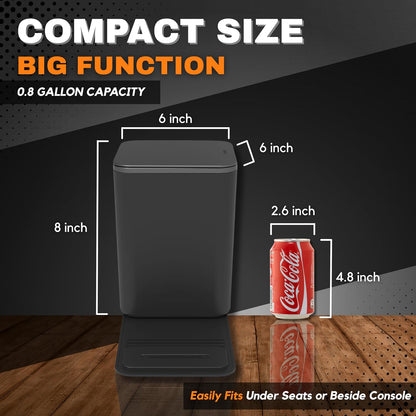 Car Trash Can with Stability Wings – Leakproof Portable Garbage Bin for Fabric & Rubber Mats – Compact Durable Plastic Auto Organizer for Cars, SUVs, Trucks (Black, Large)
