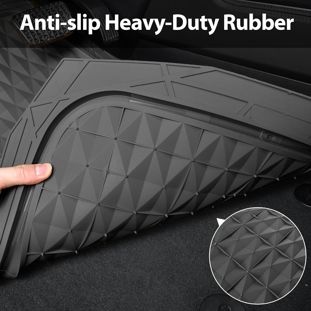 CAR PASS Heavy Duty Rubber Car Mats, Deep Dish All-Weather Floor Mat for Car Full Set Durable Anti-Slip 3D Rhombus Waterproof Trim to Fit Liner Universal Fit Automotive,Sedan,SUV,Truck, 3 Piece Black