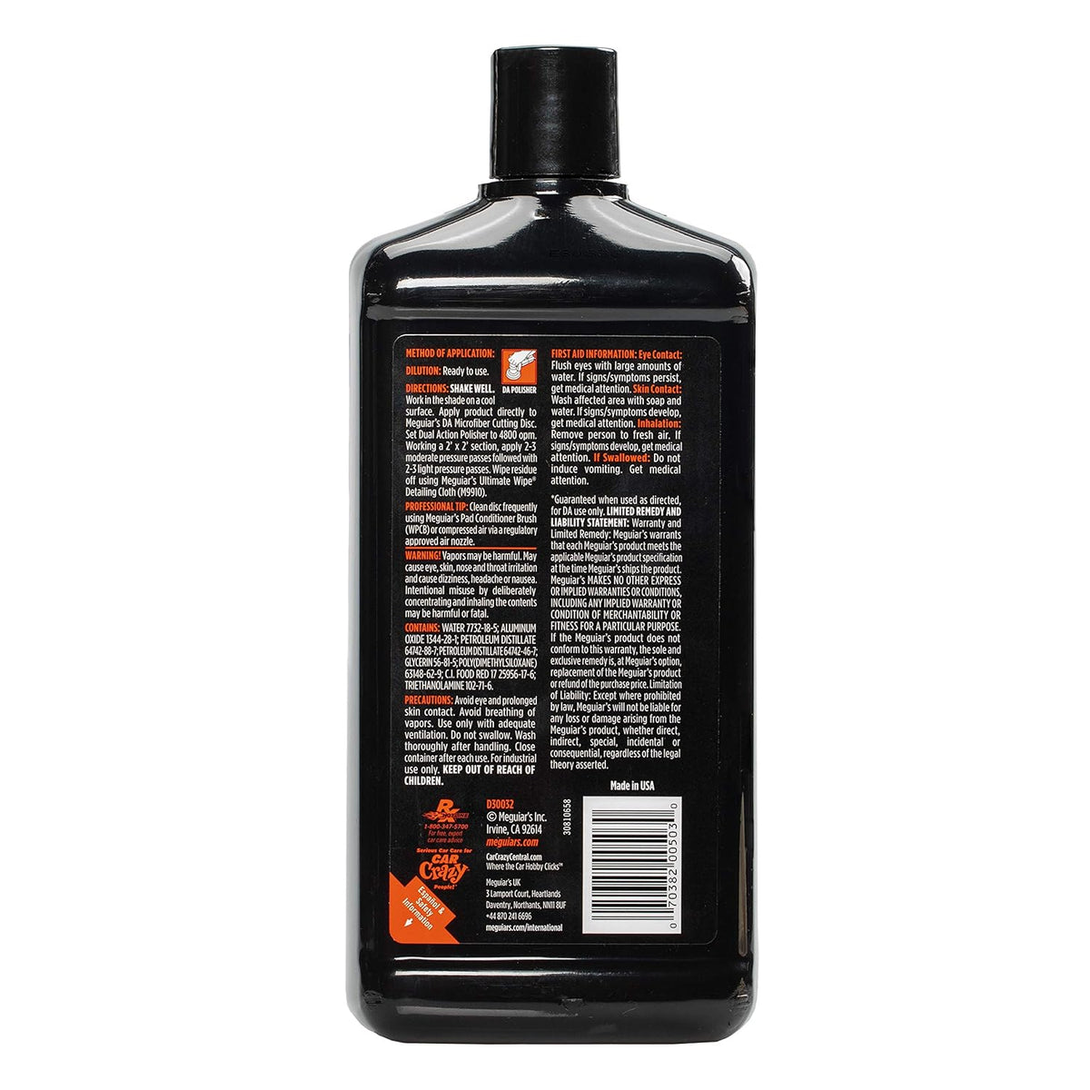 Meguiar's DA Microfiber Correction Compound D30032 - Pro Car Scratch Remover, for Use with a DA Polisher and Microfiber Cutting Disc, Remove Swirls, Scratches, Water Spots, and Oxidation, 32 Oz