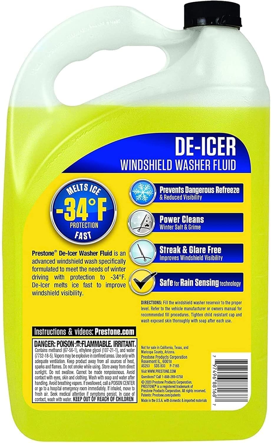 Prestone AS250 De-Icer / Winter Windshield Washer Fluid, 1 Gallon