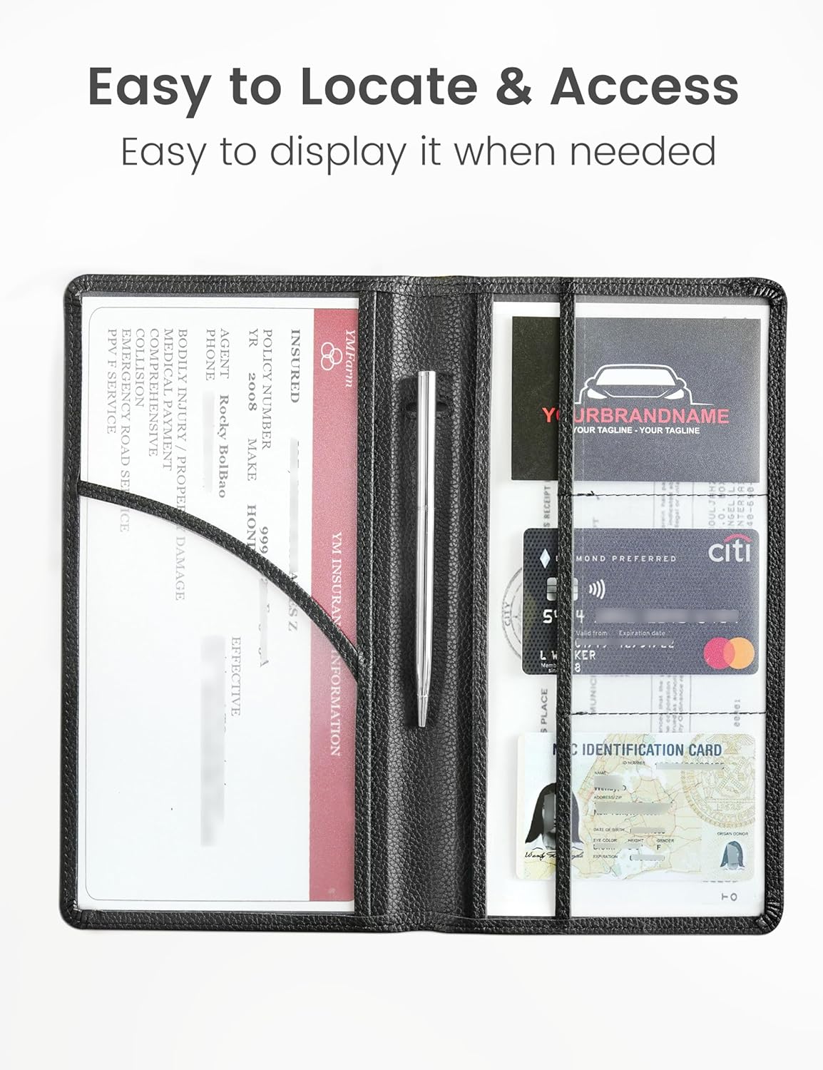 Yarnic Car Registration and Insurance Holder, Pu Leather Car Registration and Insurance Card Holder Car Document Holder for Cards, Essential Document, Driver License (Pink)