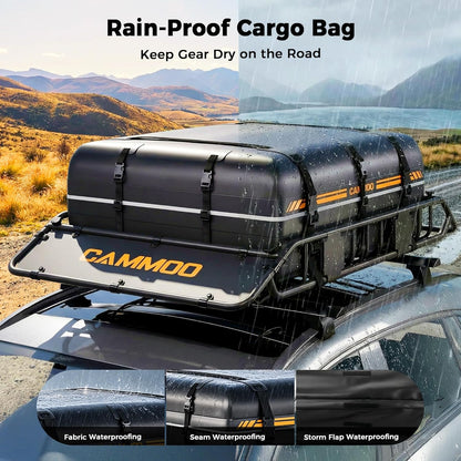 CAMMOO 54"x34" Roof Rack Basket, Removable Fairing & Support Bars for Kayaks/Long Gear, 15 Cu.Ft Waterproof Soft Bag+Lock+Net+Strap–200Lbs Capacity Rooftop Cargo Carrier for SUV Truck Camping