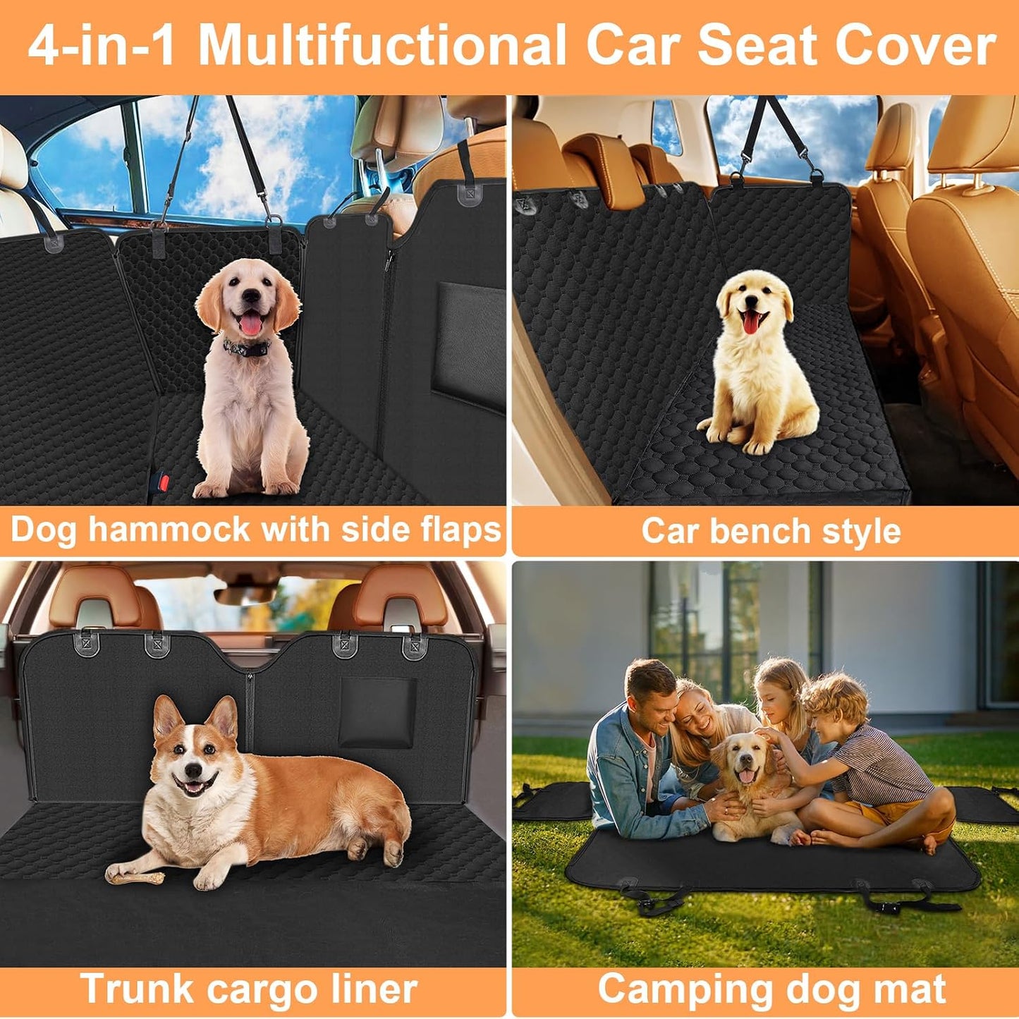 Mancro Dog Car Seat Cover for Back Seat, 2026 Upgraded 600D Heavy Duty Waterproof & Scratch-Resistant Dog Hammock for Car, Back Seat Pet Cover for Dogs with Sedan, Trucks and SUVs, Standard, Black
