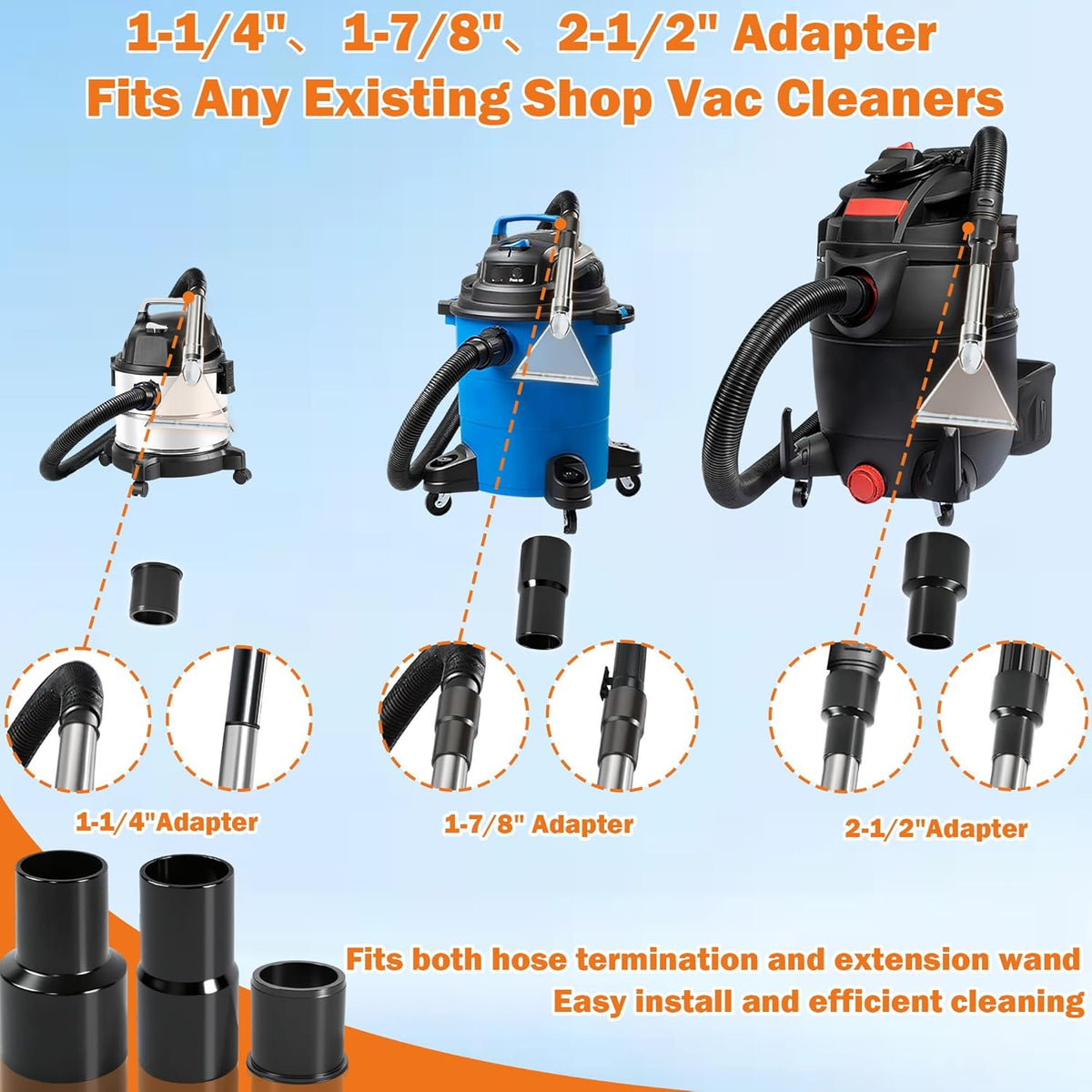 Shop Vac Extractor Attachment Kit for Wet/Dry Vacuum, Universal Hose Adapter for Carpet Upholstery Cleaning & Auto Detailing