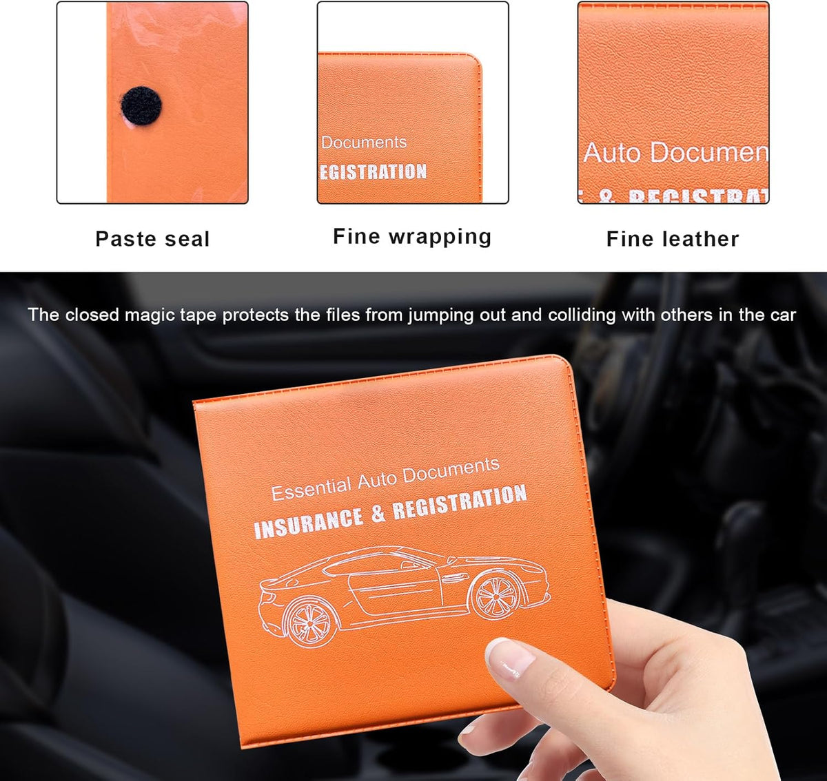 Yourkar 4PCS Car Registration Insurance Holder, Vehicle Glove Box Car Organizer with Magic Tape Closure, Driver License Keeper for Cars, Car Accessories (Big Car, Blue