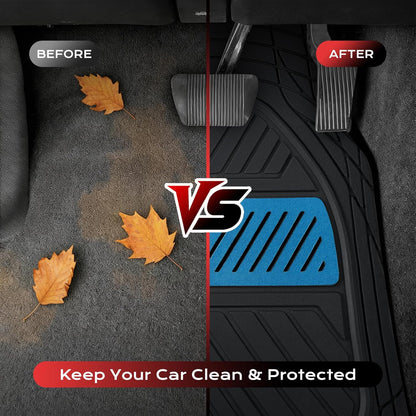 Coverado Car Floor Mats All Weather Waterproof Deep Dish Anti-Slip Car Mats Set, Heavy Duty Rubber Floor Mats for Cars, Universal Trim to Fit Automotive Floor Mats for Cars Trucks SUV, Black&Red