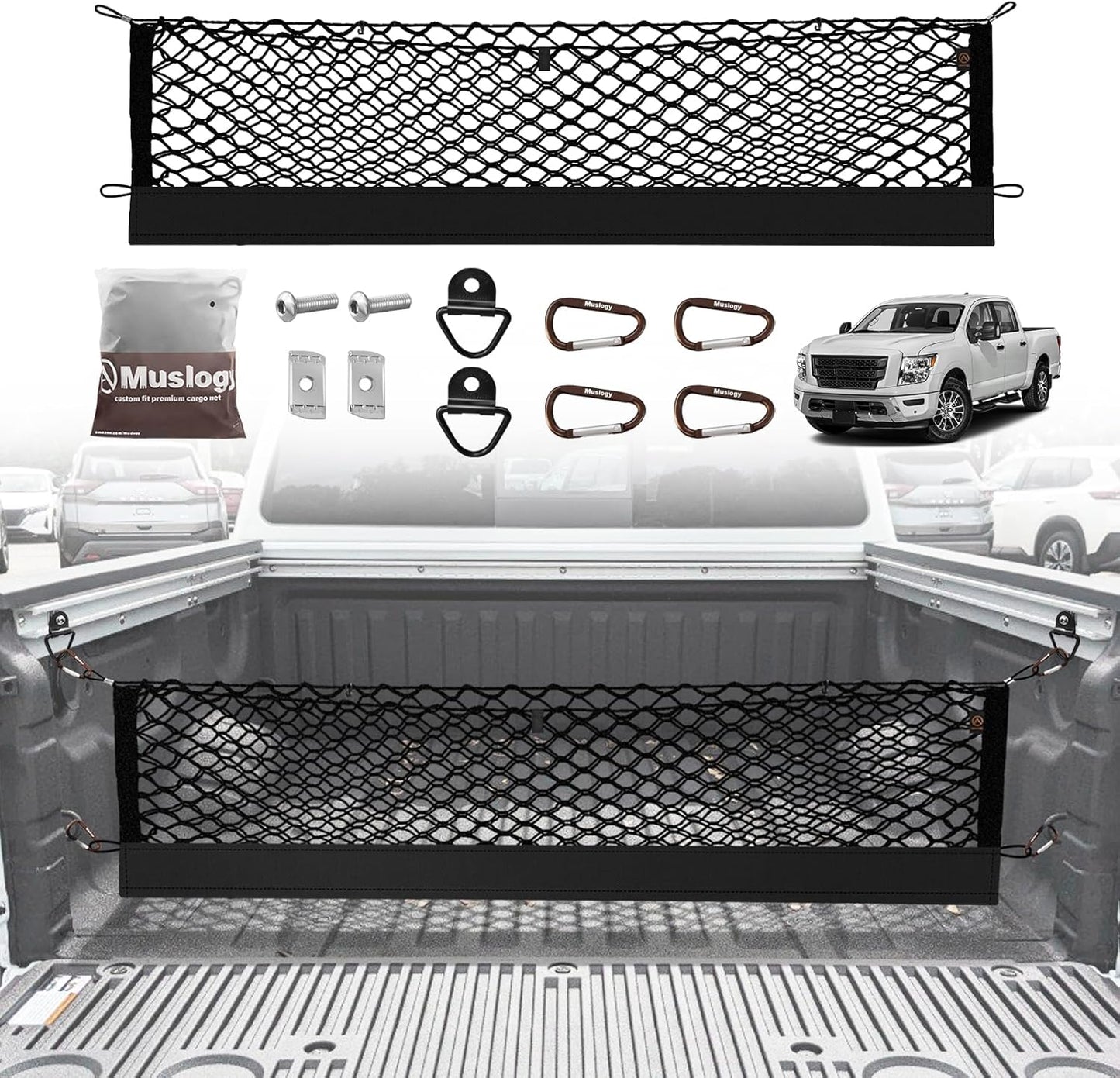 Muslogy Truck Bed Cargo Net Trunk Netting Compatible with 2023-2025 2026 Honda CR-V Accessories, Pickup Cargo Organizer SUV Sedan Storage Net w/Heavy Duty Carabiners - Colors A