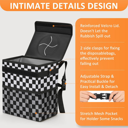 Vankor Car Trash Can Bin with Lid Hanging for Back Seat, Car Accessories for Women Men Leak Proof Automotive Garbage Cans Leakproof Vehicle Trash Can for Truck SUV Black