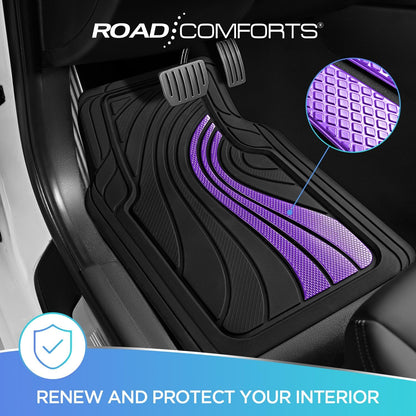 Road Comforts Car Floor Mats Full Set – Front & Rear Car Floor Mats with Aluminum Design, Anti-Slip Backing, All-Weather Protection, Trim-to-Fit Car Mats for Most Sedans, SUVs & Vans -All Pink