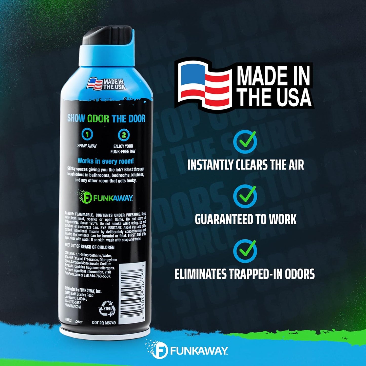FunkAway Extreme Odor Eliminating Room Refresher AeroSpray, 6 oz., Odor Eliminating Room Spray Removes Musty, Stuffy, Stinky and Smelly Airborne odors