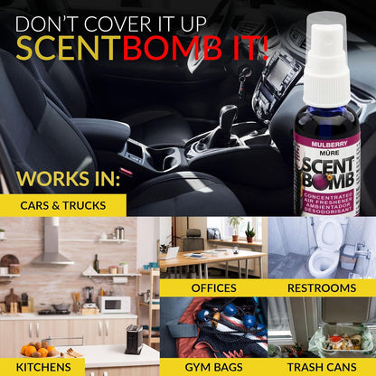 Scent Bomb Air Freshener Spray, Long-Lasting Odor Eliminator - Effective Deodorizer for Home & Car, Fresh Room Spray for Kitchen, Bathroom & Smell Neutralizer - 1 oz Pack of 4, Black Cherry Scent