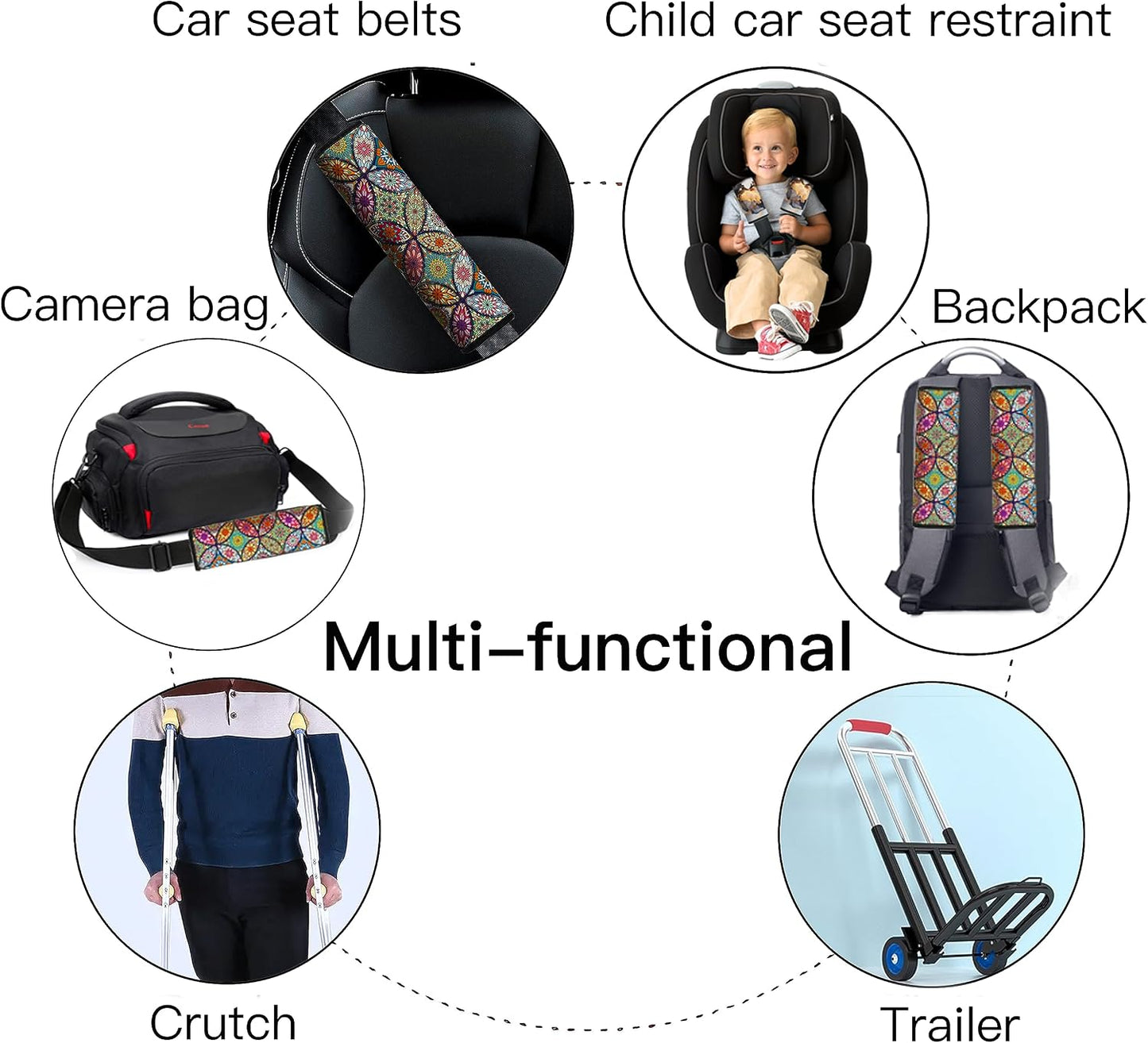 Car Seat Belt Pad Cover, 2-Pack Soft Car Safety Seat Belt Strap Shoulder Pad for Adults and Children, Suitable for Car Seat Belt, Backpack, Shoulder Bag (Pretty Mandala)