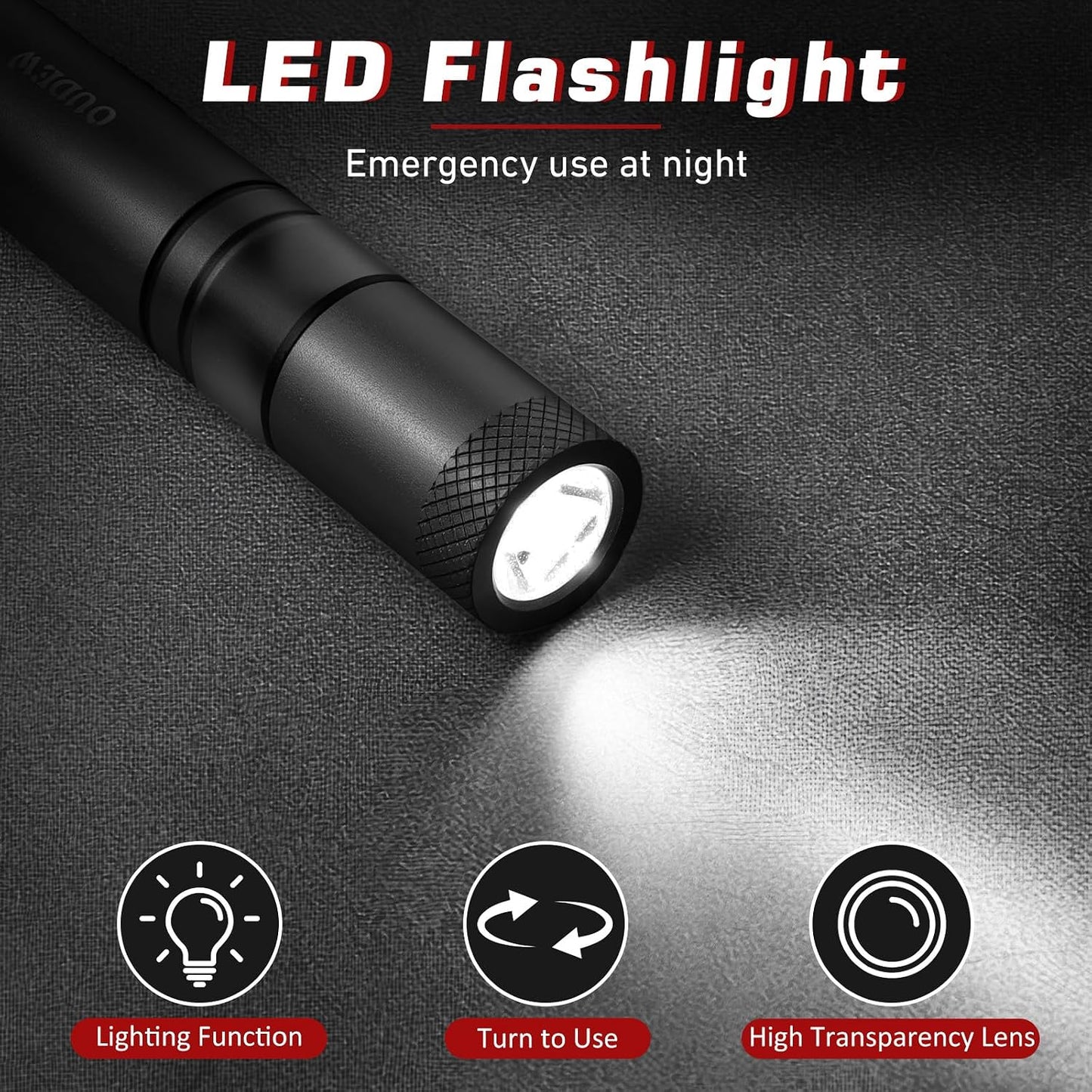 4-in-1 Car Window Breaker Seatbelt Cutter with Survival Whistle & LED Flashlight, Spring-Loaded Glass Breaker for Underwater, Portable Automotive Emergency Escape Tool, Black