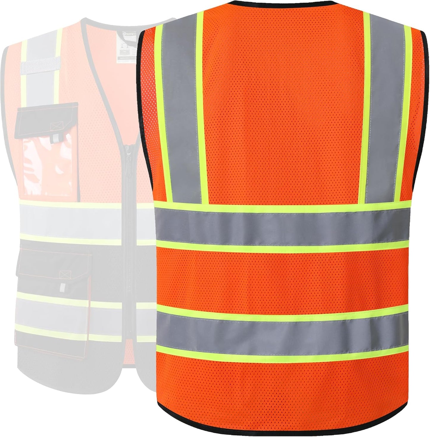 JKSafety Hi Vis Reflective Safety Vests for Men Women High Visibility Vest with Pockets Mesh Fabric Construction Safety Apparel Neon Vest for Work (220-Black L)