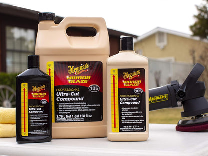 Meguiar’s Mirror Glaze M105 Ultra-Cut Compound, Car Rubbing Compound for Removing Scratches and Heavy Swirls While Adding Shine, Safe and Effective on All Glossy Car Paint and Clear Coats, 8 oz