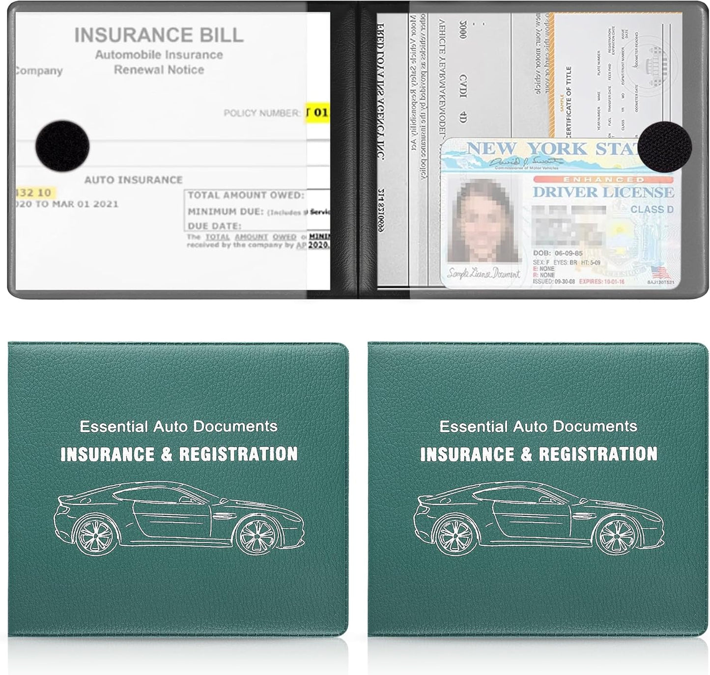 UYYE Car Registration and Insurance Card Holder, Vehicle Glove Box Car Organizer, Interior Car Accessories for Documents, Cards, License - 2 Pack