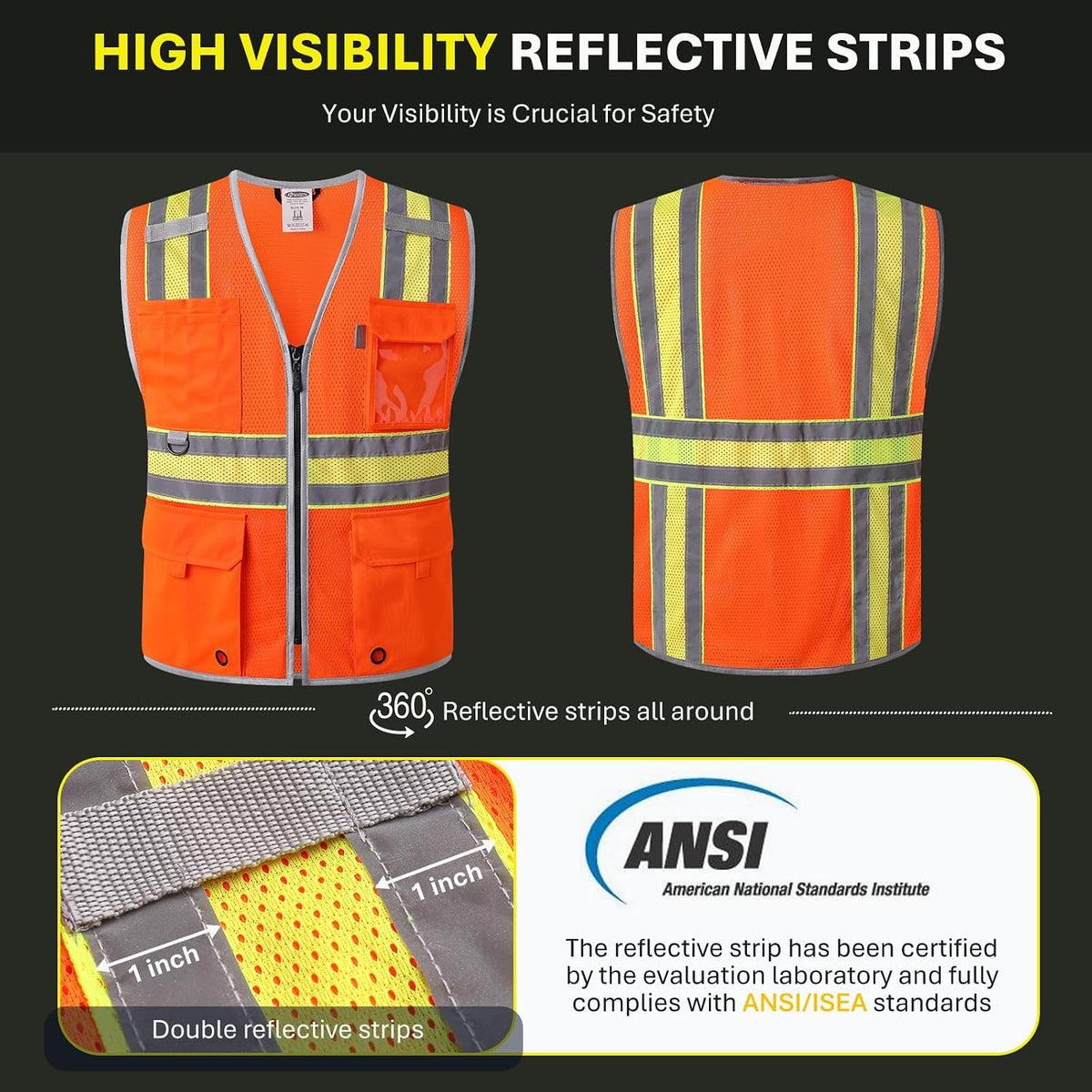 JKSafety Safety Vest for Men Women Hi Vis Relfective Vest with Pockets High Visibility Meet ANSI Standard