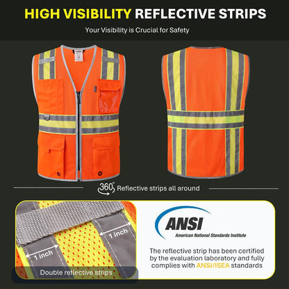JKSafety Safety Vest for Men Women Hi Vis Relfective Vest with Pockets High Visibility Meet ANSI Standard
