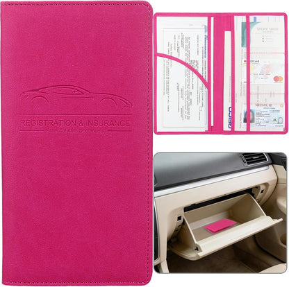 Car Registration and Insurance Holder, Premium Pu Leather Vehicle Glove Box Organizer - for Driver License, Cards & Essential Documents (L-Orange)