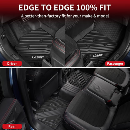 LASFIT Floor Mats for Ford F-150 2021-2026 | F150 Lightning 2022-2025 SuperCrew (Rear w/Fold Flat Storage) Carpet Floor All Weather Car Liners TPE Truck Mats - 1st and 2nd Row, 3pcs Black