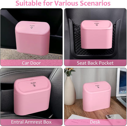 Accmor Car Trash Can with Lid, Mini Auto Dustbin Garbage Organizer Holder 2 Packs, Automotive Storage Container Bin with 60 Pcs Bags for Vehicle, Home, Office