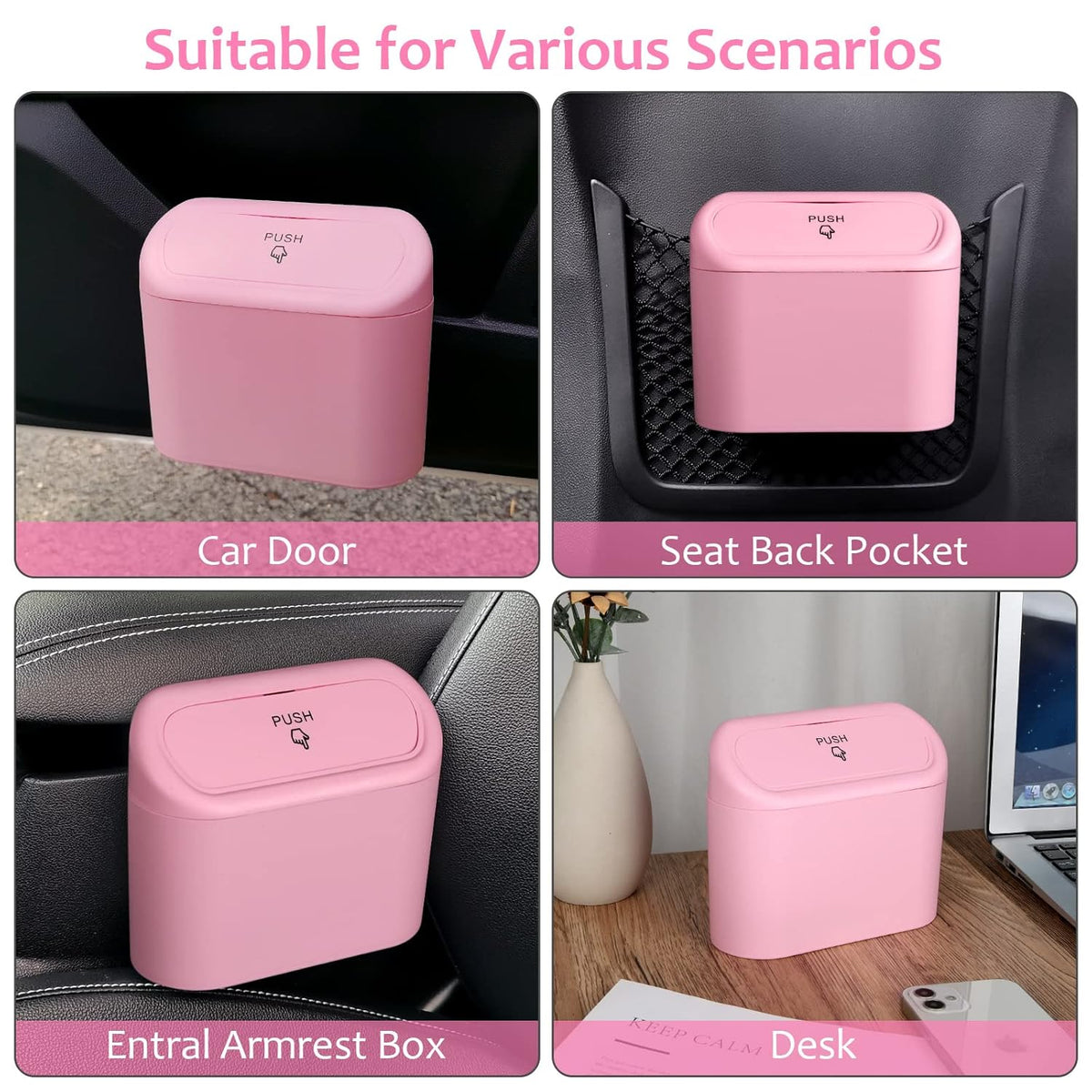 Accmor Car Trash Can with Lid, Leakproof Vehicle Garbage Organizer Holder Bin with 60 Pcs Trash Bags, Mini Auto Dustbin Interior Accessories Storage Container for SUV, Office, Home