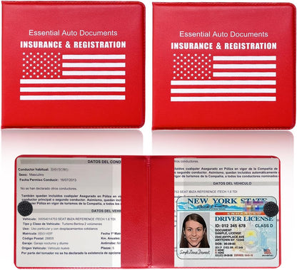 Ziciner Car Registration Insurance Holder, 2Pack Essential Auto Card Document Glove Box Organizer with Touch Fastener, Vehicle Interior Accessories Perfect for Most Car, Truck, SUV (Red/Small Car)