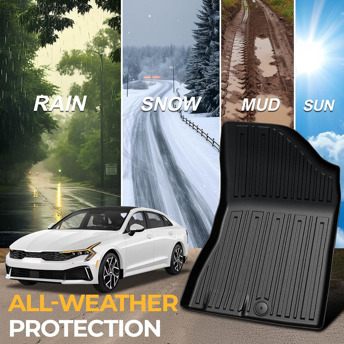Floor Mats for Kia K5 2021-2026/Hyundai Sonata Gas 2020-2026, All Weather Floor Mats Trunk Cargo Liner Accessories, Full Coverage Set (Fit FWD Models)